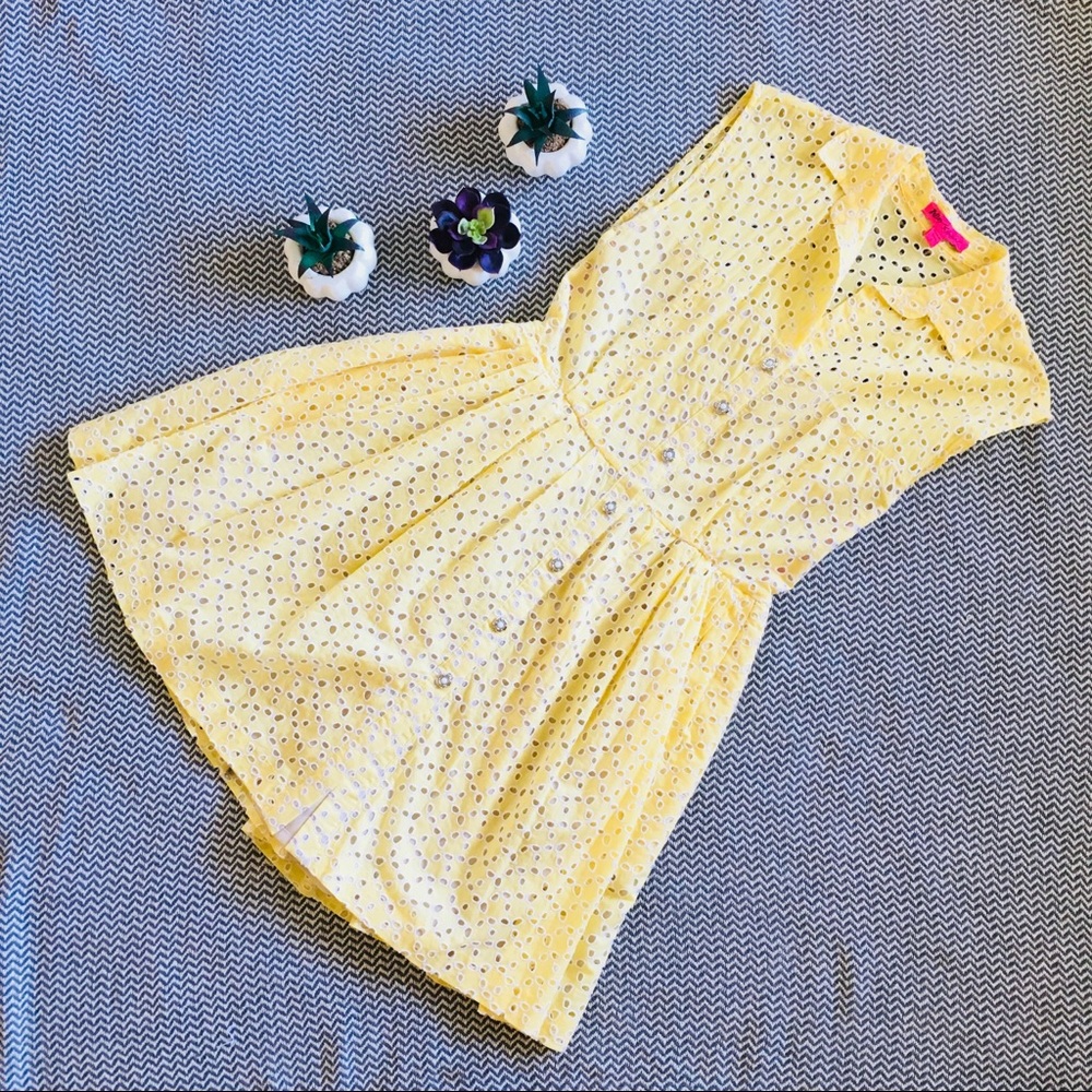 Yellow Sleeveless Eyelet Fit & Flare Dress